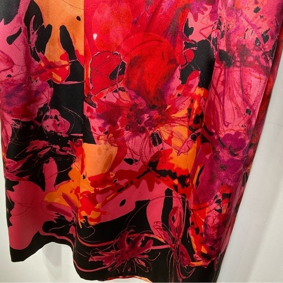 Tahari Dress Red Black Pink Satin Floral Ruffle Satin Size M - Picture 6 of 11